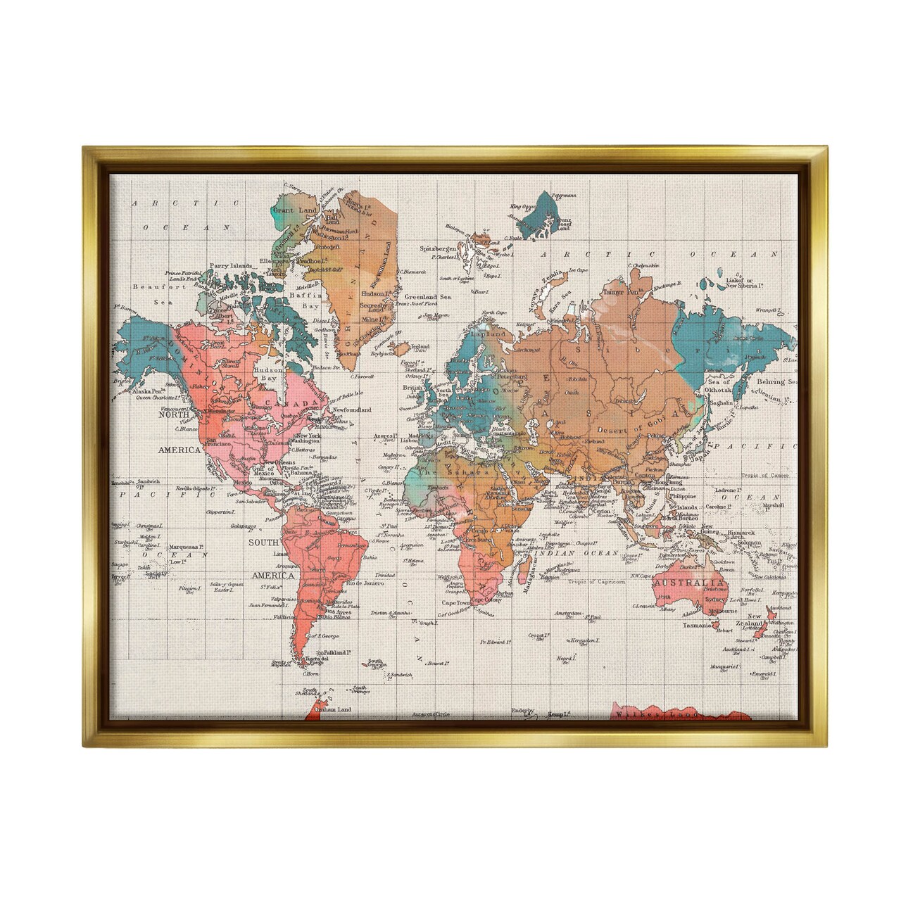 Stupell Industries Detailed Boho World Map Black Framed Floater Canvas Wall Art
